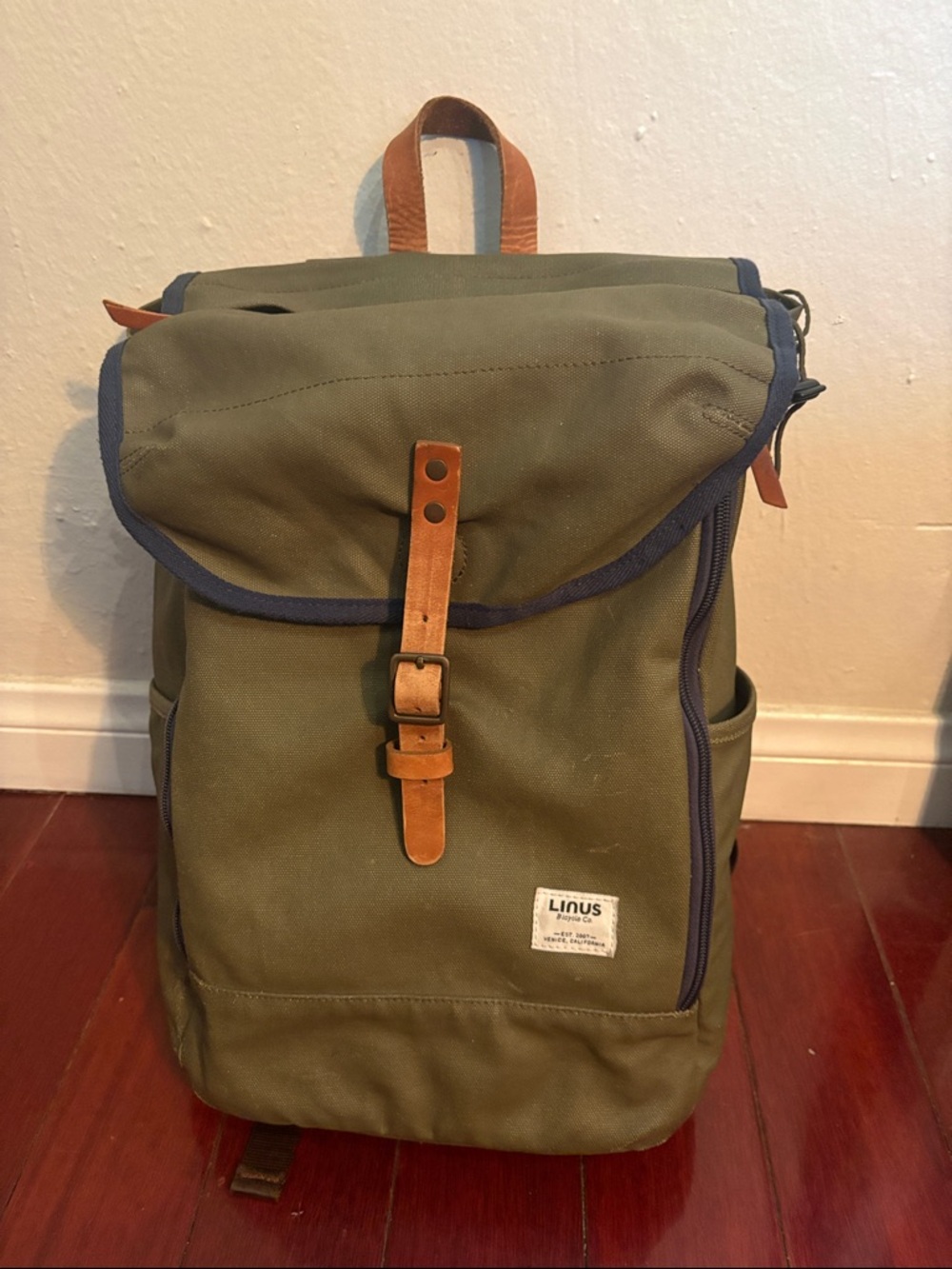 Linus Olive Canvas Roll-Top Backpack for Men